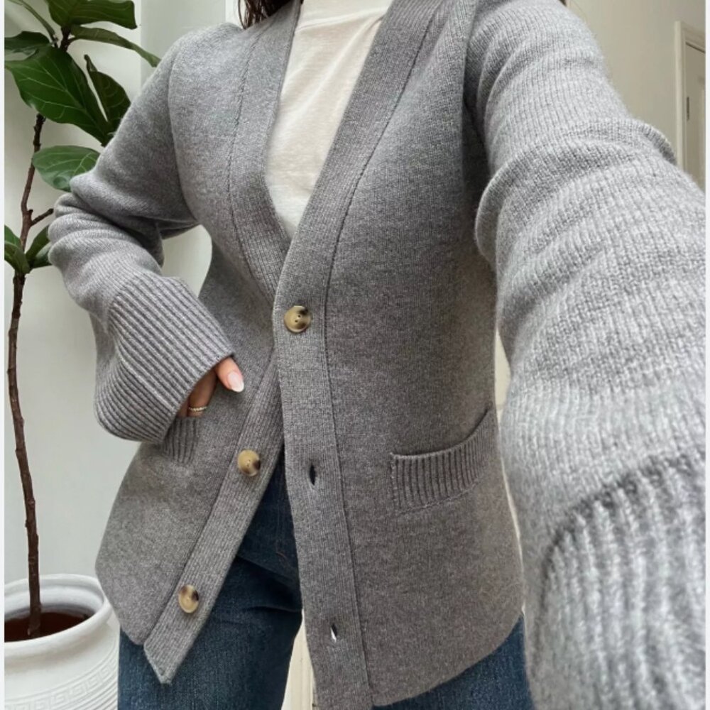 H&M Khaite Scarlett cardigan dupe in grey